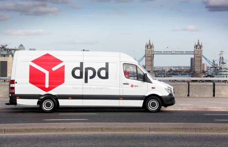 DPD delivery van driving on road