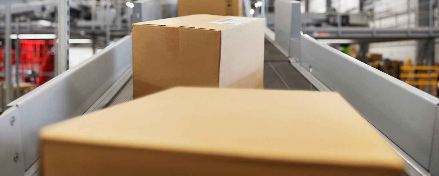 parcels on a conveyer belt